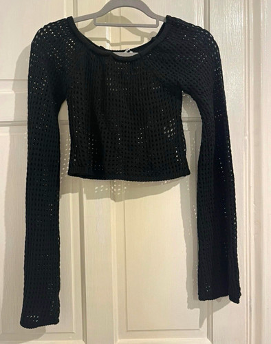 Black open knit crew neck - open-knit,